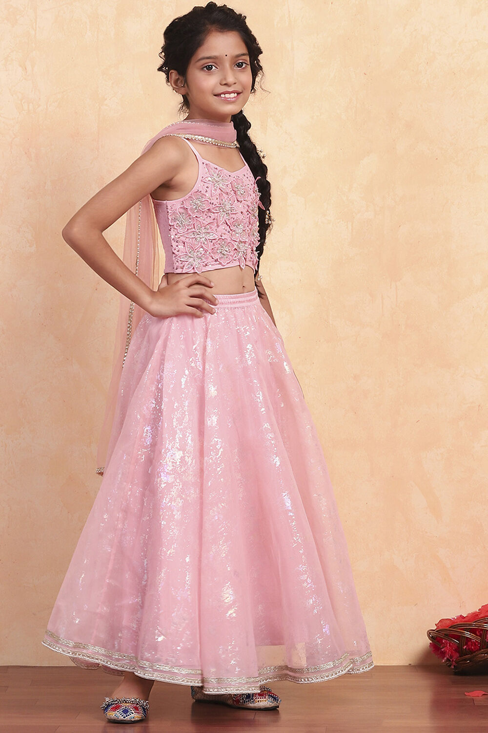 Pink Viscose Printed Flared Lehenga Set image number 5