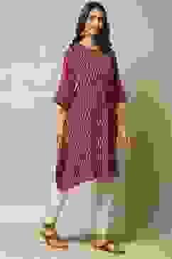 Maroon Cotton IKAT Straight Yarndyed Kurta image number 3