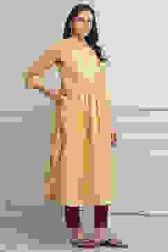 Yellow Polyester Flared Kurta Pants Set image number 5