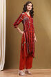 Red Geometric Hand-Blocked Printed Straight Kurta Set image number 5