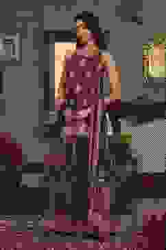 Purple Chanderi Digital Printed Garara Straight Suit Set image number 3