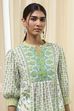 Green and White Pleated Short Kurta image number 1