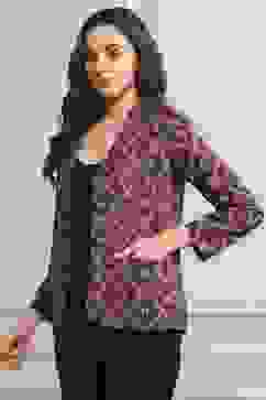 Black Viscose Straight Printed Jacket image number 2
