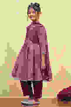 Purple Cotton Printed Anarkali Suit Set image number 3