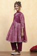 Purple Cotton Printed Anarkali Suit Set image number 3