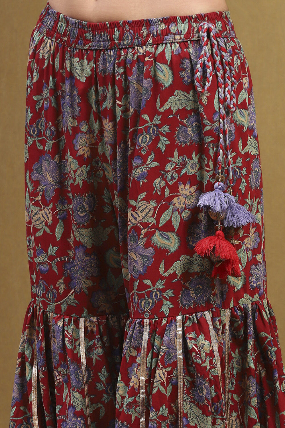 Cherry Red Viscose Blend Floral Peplum Kurta Suit Set image number 2