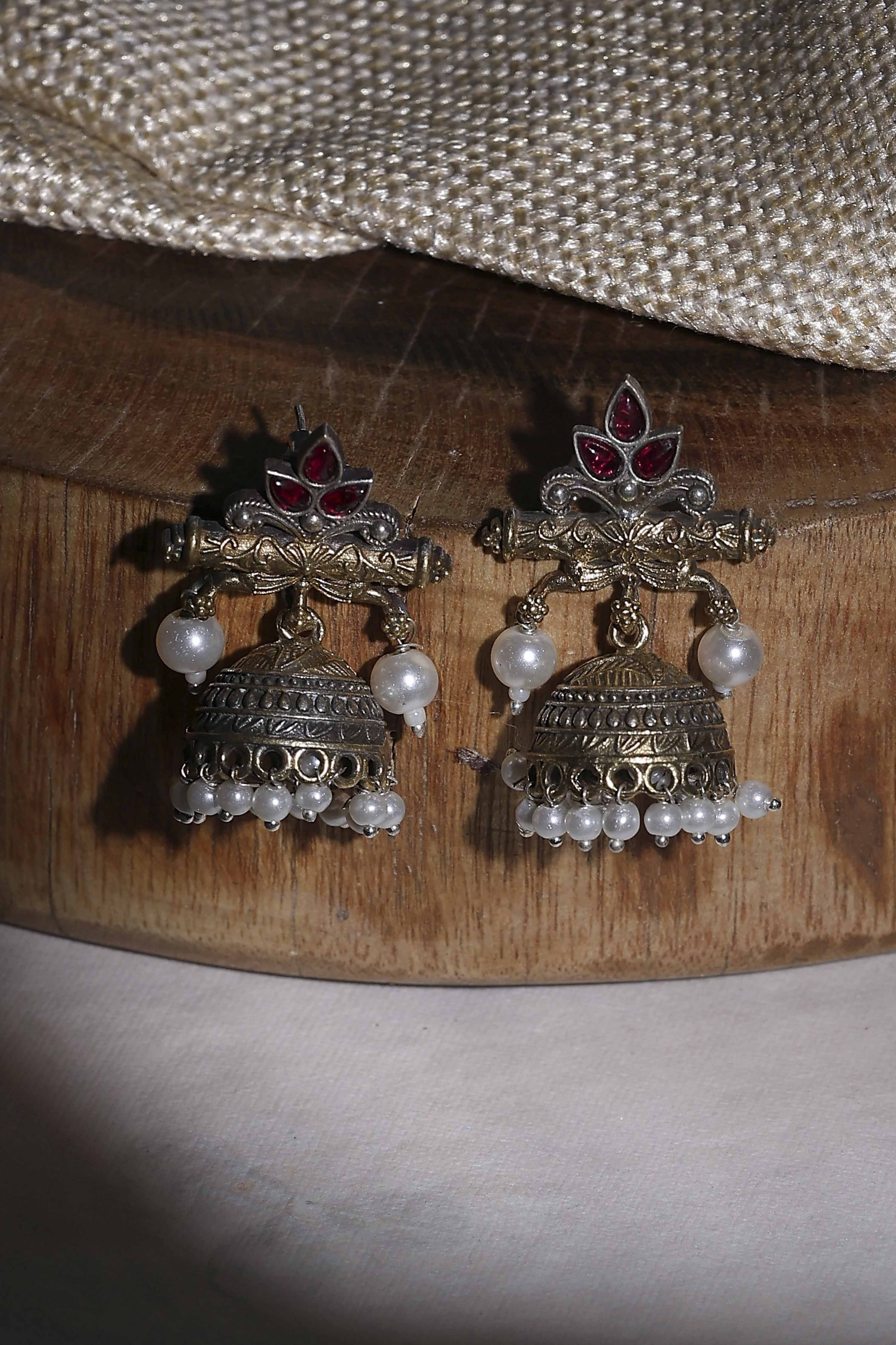 Dark Pink Brass Jhumka image number 0