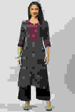 Black Rayon Straight Printed Kurta image number 5