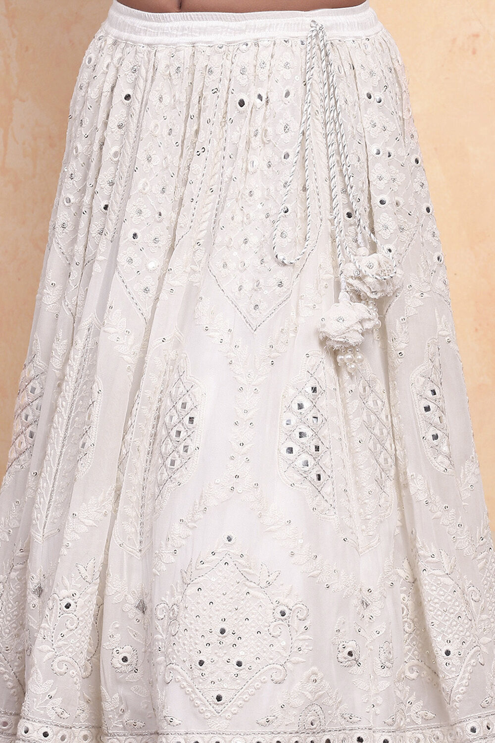 White Viscose Embroidered Kalidar Lehenga Set image number 5