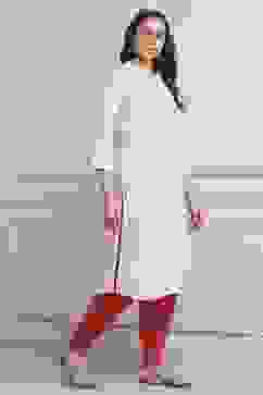 Off White Pink Viscose Rayon Straight Kurta Pants Set image number 5