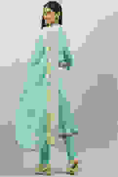 Aqua Cotton Asymmetric Kurta Churidar Suit Set image number 4