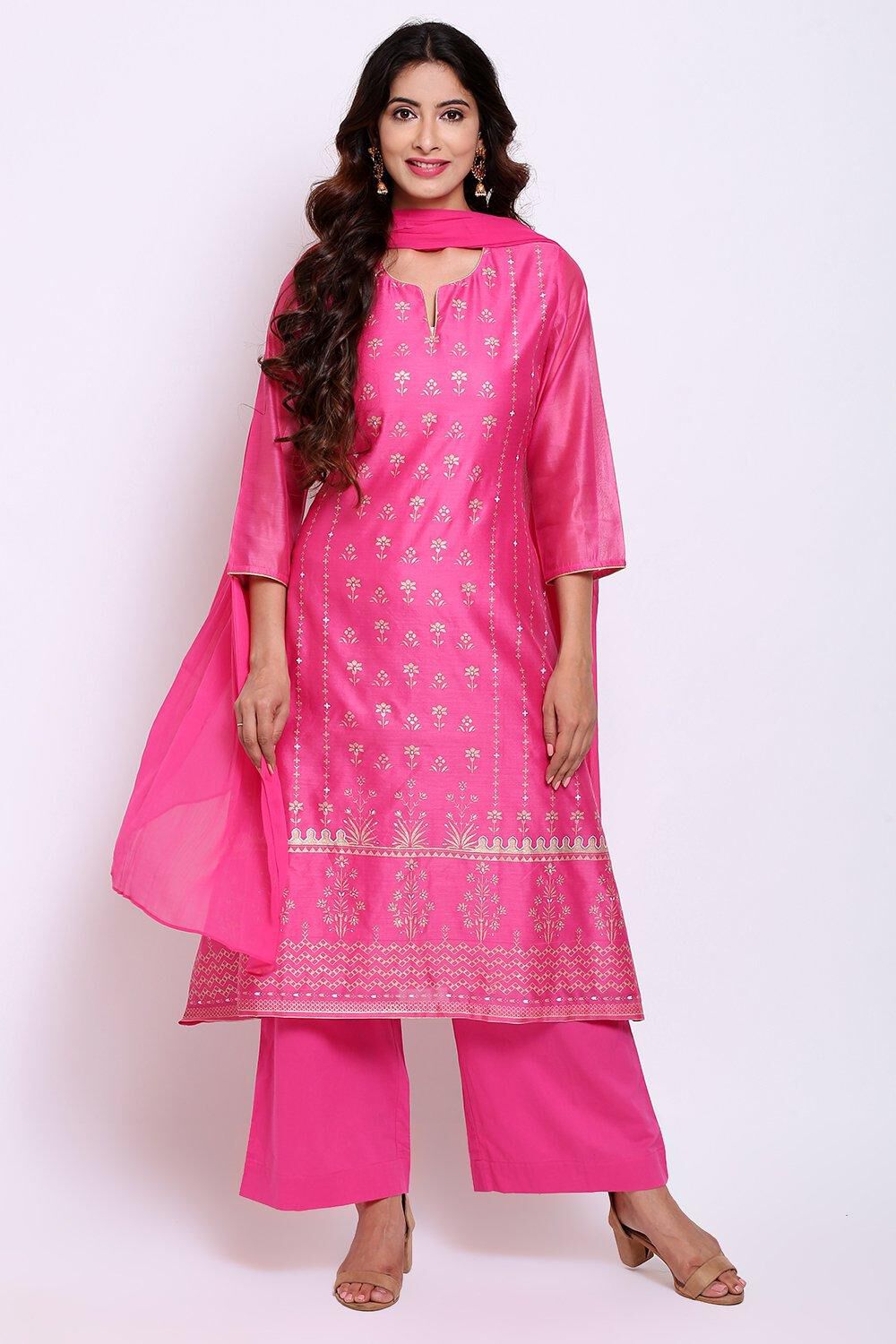Pink Straight Kurta Palazzo Suit Set image number 0
