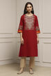 Red Cotton Straight Kurta image number 5