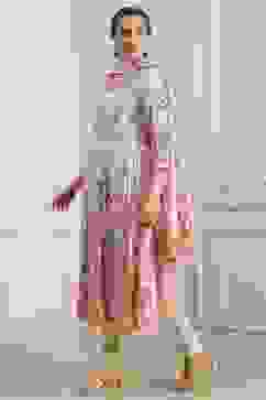 Off-White Cotton Printed Anarkali Suit Set image number 3