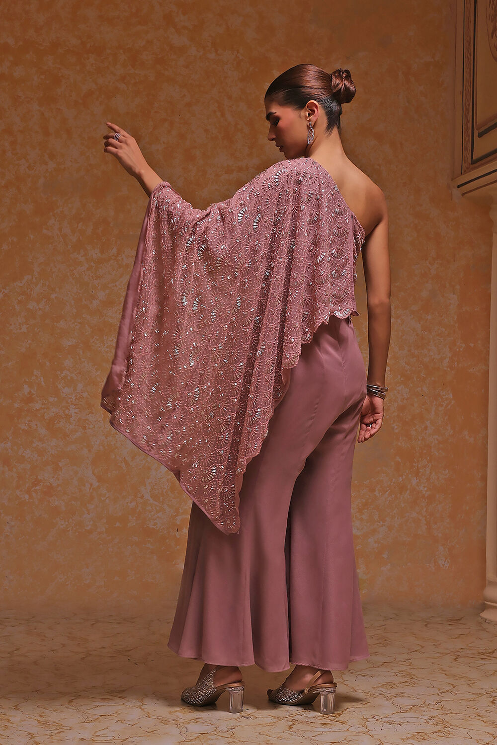 Rose Pink Georgette Heavy Beaded Embroidery Jumpsuit image number 3
