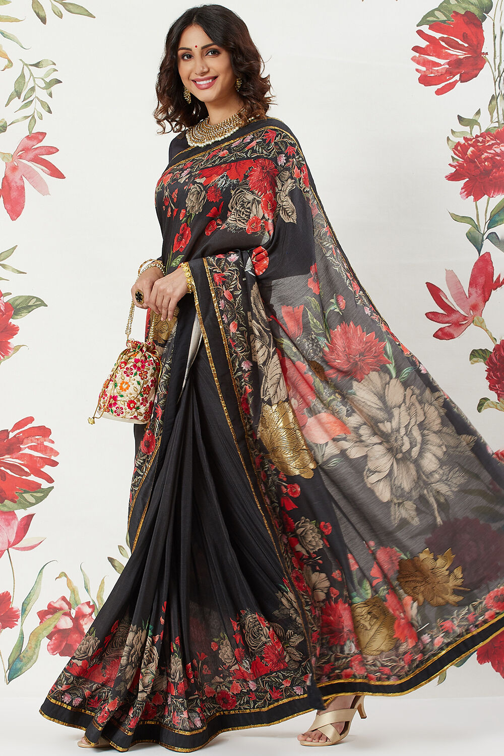 Rohit Bal Off White Cotton Silk Printed Saree image number 0