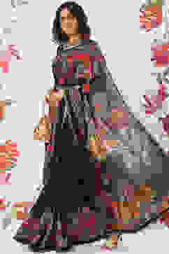 Rohit Bal Black Chanderi Silk Printed Saree With Blouse image number 0