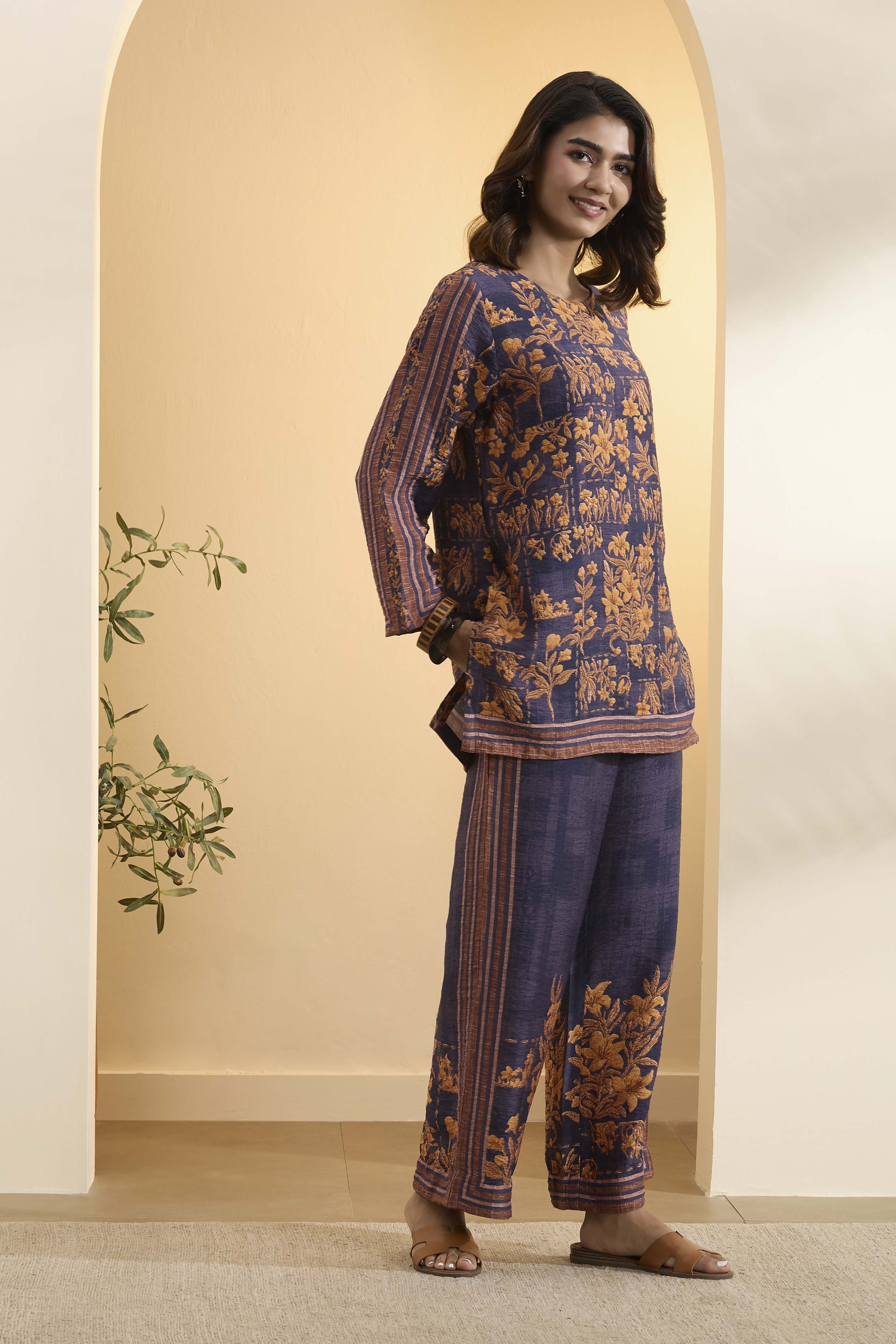 Violet Nylon Viscose Printed C-ord Set image number 5