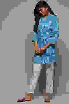 Blue LIVA Printed Kurti image number 0