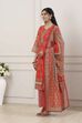 Red Cotton Floral Motifs Straight Suit Set image number 3