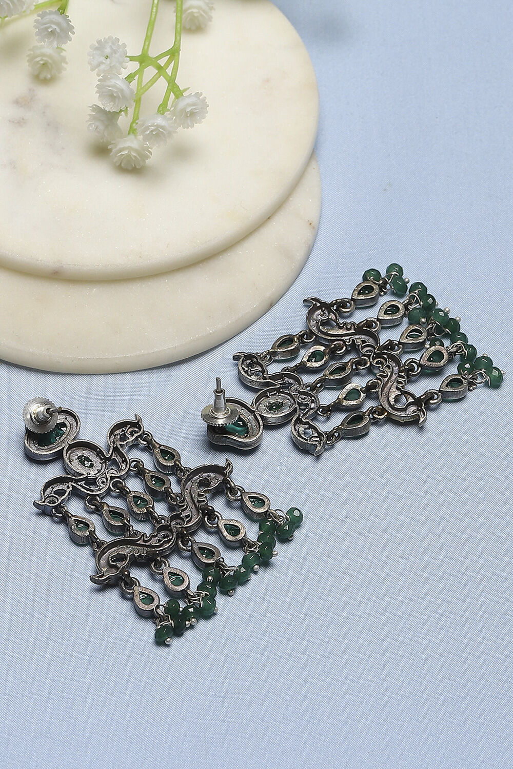 Green Stone Statement Earrings image number 2