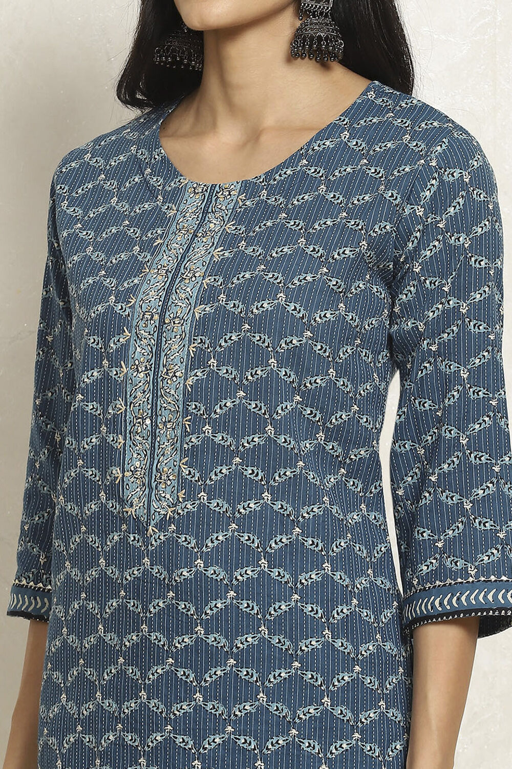 Blue Cotton Printed Unstitched Suit Set image number 2
