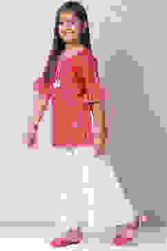 Red Art Silk Straight Kurta Sharara Suit Set image number 3