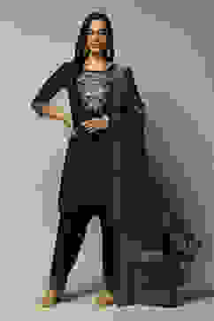 Navy LIVA Straight Kurta Salwar Kurta Salwar Suit Set image number 7