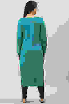 Aqua Blue Acrylic Straight Yarndyed Kurta image number 4