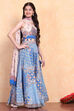 Electric Blue Printed Flared Lehenga Set image number 4