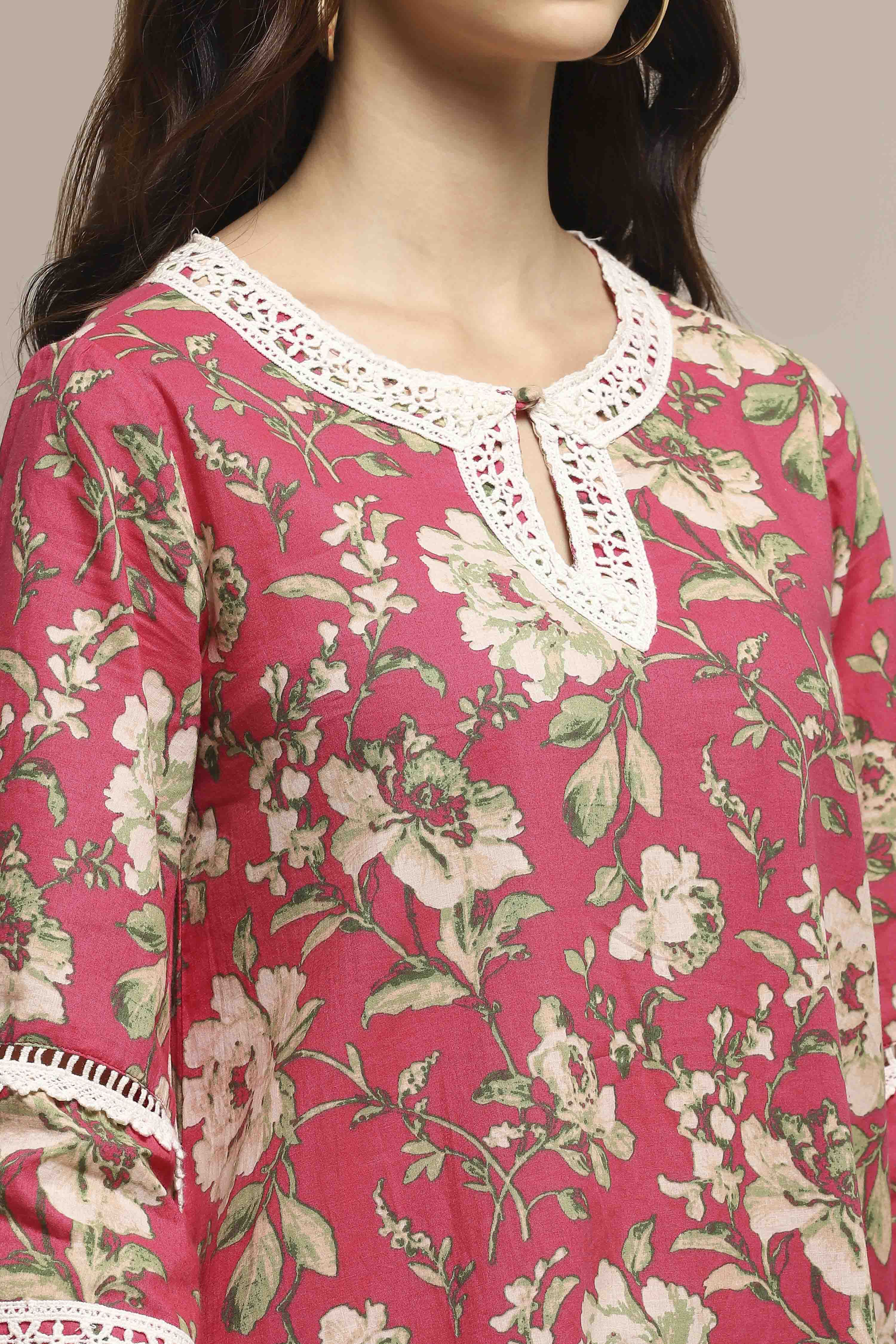 Pink Cotton Floral Straight Co-ord Set image number 1