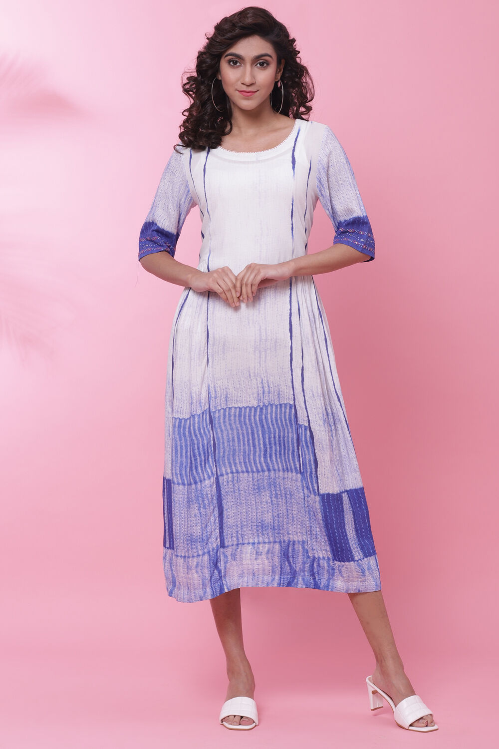 Indigo LIVA Flared Printed Dress image number 0