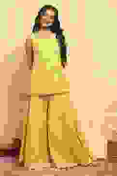 Yellow Polyester Dyed Straight Sharara Suit Set image number 7