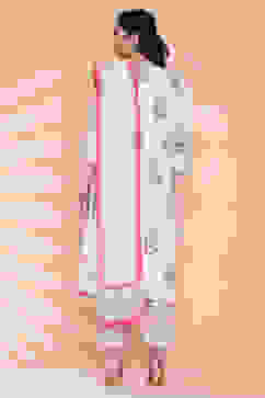 Off White Cotton Straight Kurta Regular Pant Suit Set image number 8