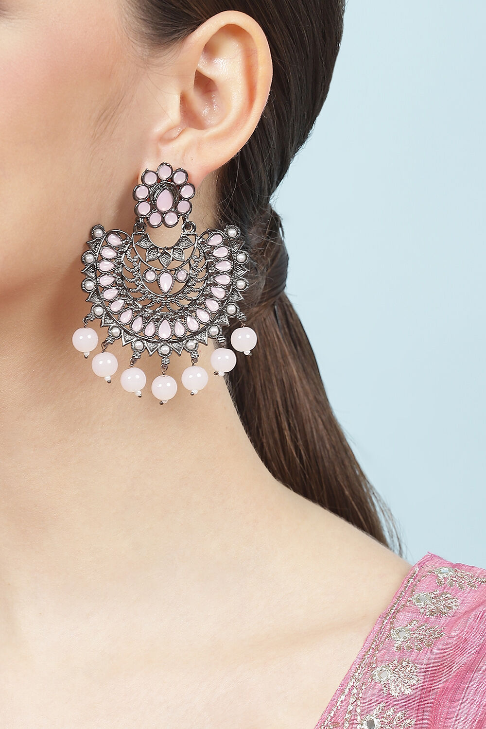 Pink Pearl Oxidised Chandbalis image number 1