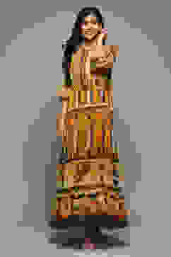 Black Cotton Blend Tiered Printed Dress image number 5