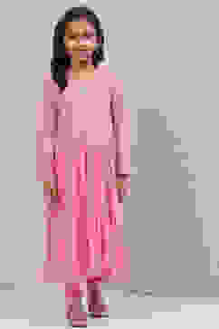 Onion Pink Cotton Anarkali Kurta Churidar Suit Set image number 1