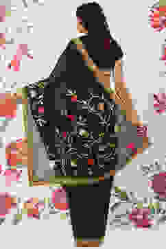 Rohit Bal Black Chanderi Silk Solid Saree With Blouse image number 5