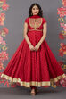 Red Silk Flared Solid Suit Set image number 0