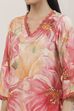 Pink Floral Print Lace Trim Straight Suit Set image number 1