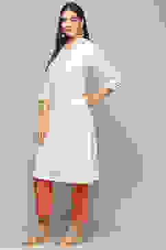Off White Cotton Straight Kurta image number 0