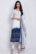 White And Blue Cotton Anarkali Kurta Churidar Suit Set image number 2