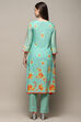Sea Green Poly Chiffon Narrow Kurta Pant Suit Set image number 5