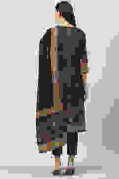 Charcoal Cotton Straight Kurta Slim Pant Suit Set image number 4