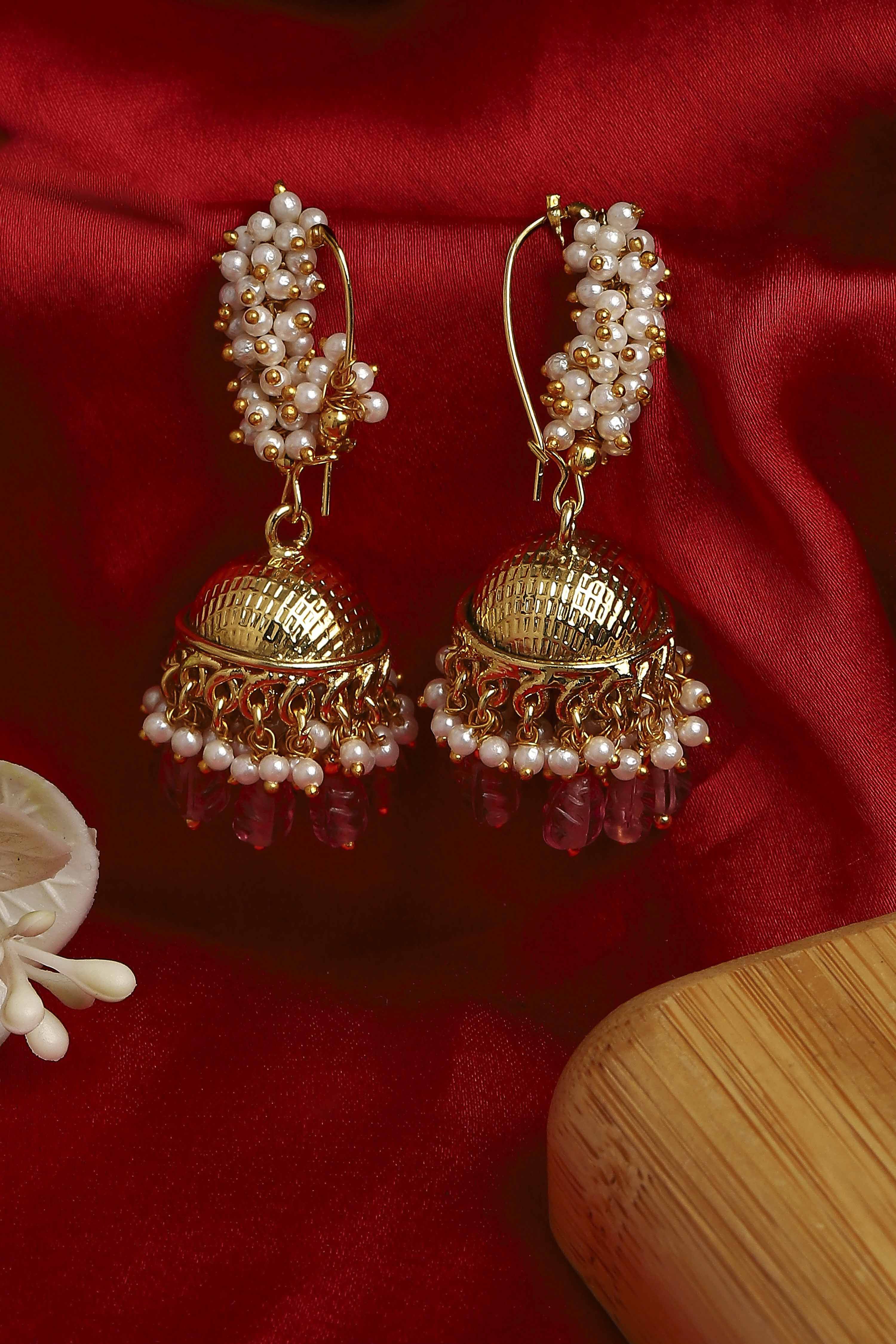 Dark Pink Stone Earrings image number 0