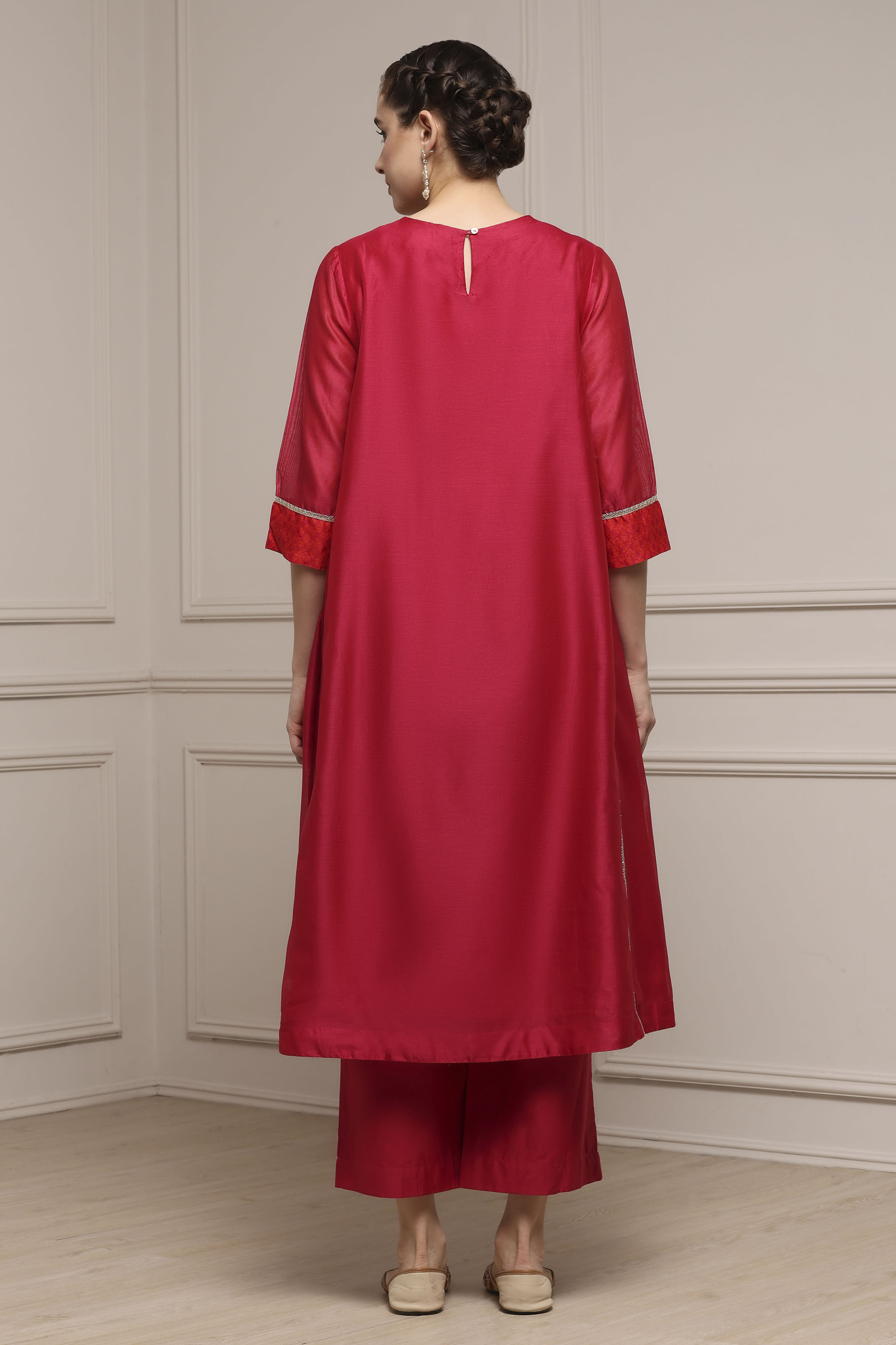 Pink Chanderi Kalidar Dyed Suit Set image number 4