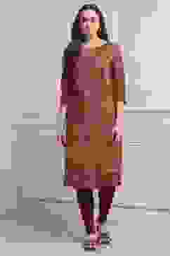 Beige Viscose Rayon Straight Kurta Pants Set image number 6