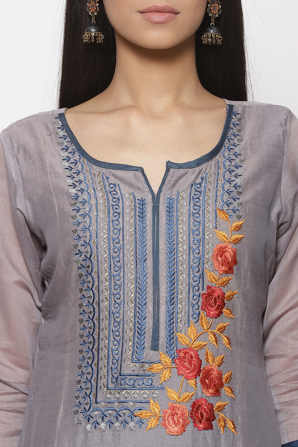 Blue Silk Unstitched Suit Set image number 1