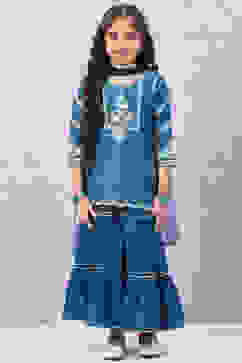 Blue Art Silk Straight Kurta Sharara Suit Set image number 0