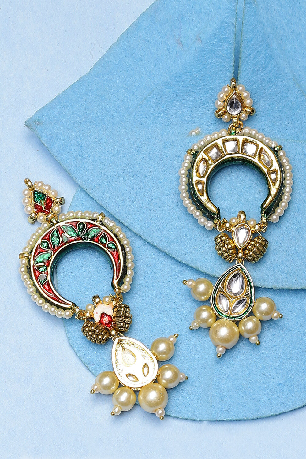 Green Kundan Pearl Earrings image number 2